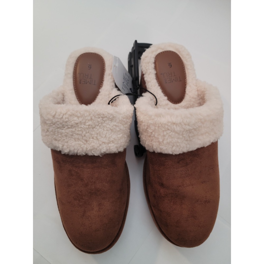 Time and Tru Wedge Clog Women Brown Faux Fur Platform Mule‎ WMTT45AM408 Size 6